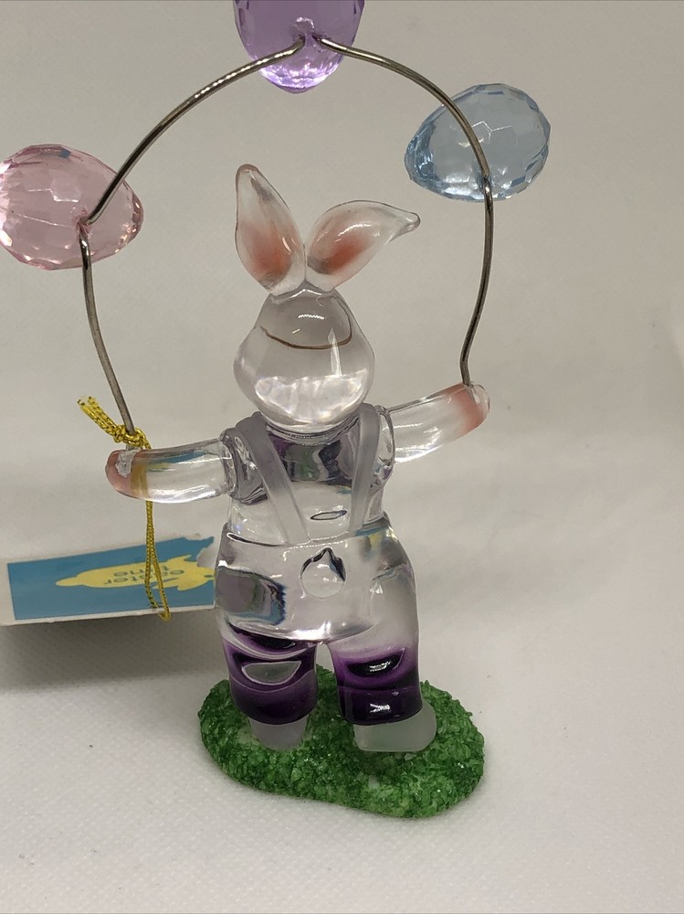 Acrylic Vintage Easter Bunny Sculpture Holding Three Eggs