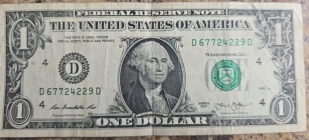 INK WELL CONTAMINATION ERROR 2013 $1 One Dollar Bill