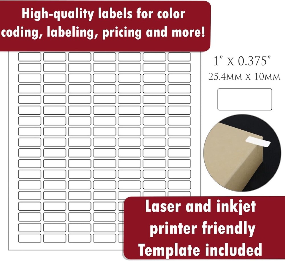 1660 Rectangular Paper Labels 1" x 0.375 Adhesive for Organization Coding Sti...