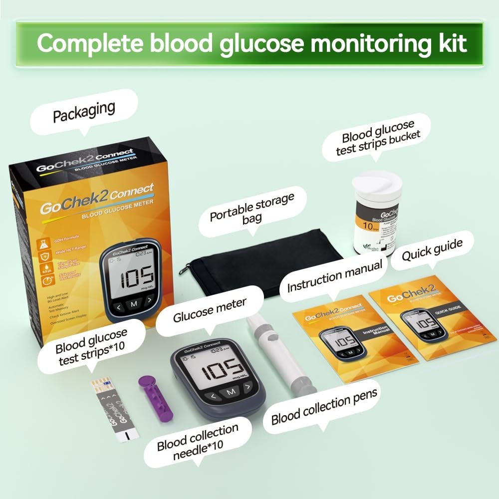 Bluetooth Blood Sugar Testing Kit 10 Strips & Lancets, Free App, No Coding, 5...