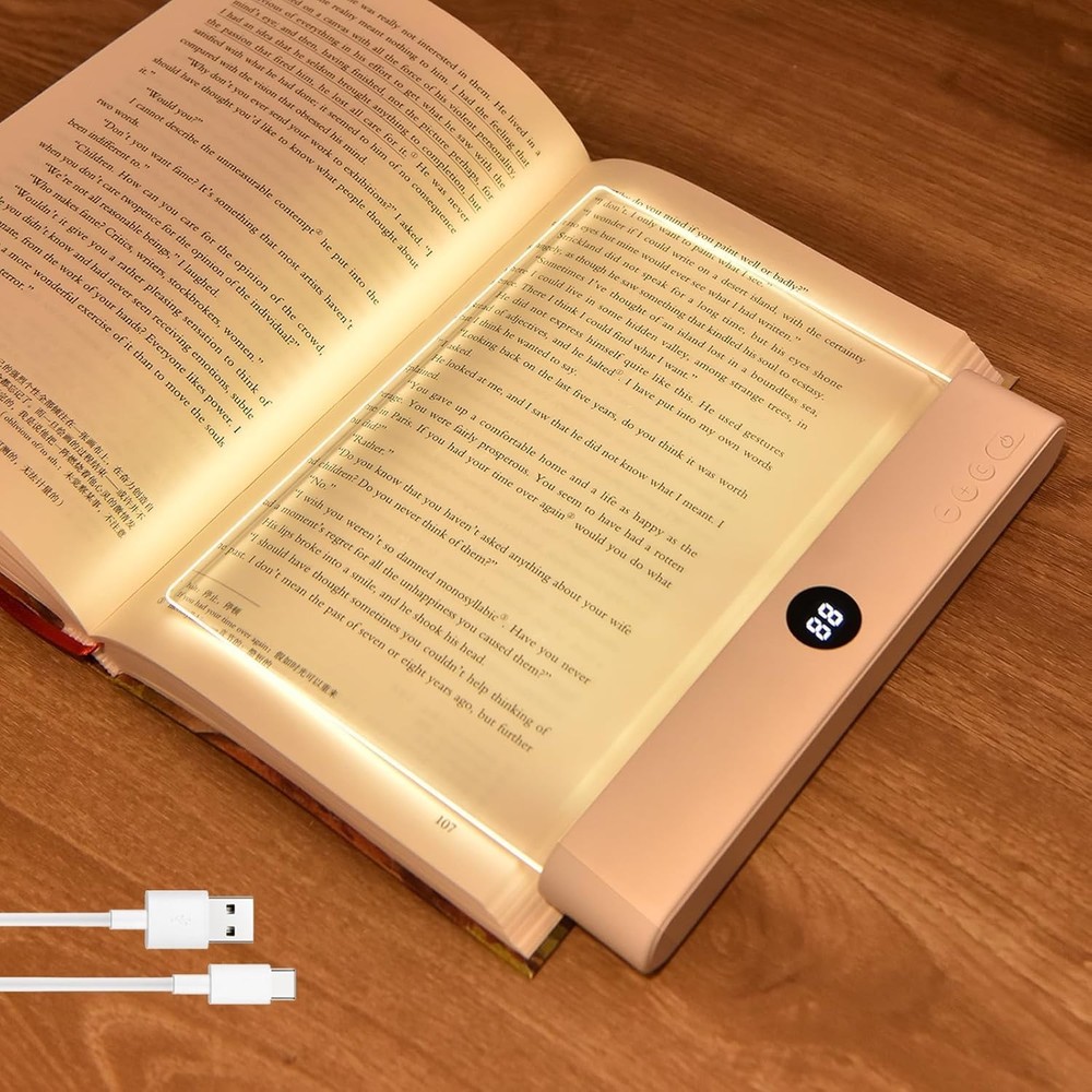 Book Light, 3 Color Adjustable LED Flat Reading Light, Rechargeable Clear Pan...