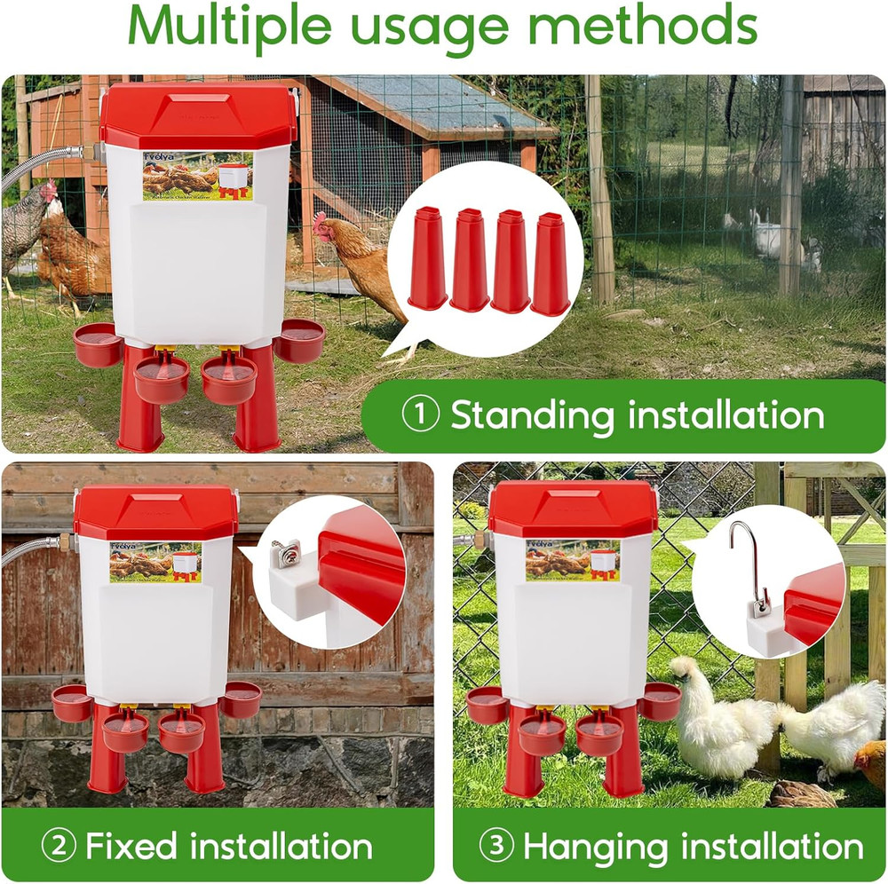 Automatic Chicken Waterer,Valve-Controlled Large Watering System with Stainless