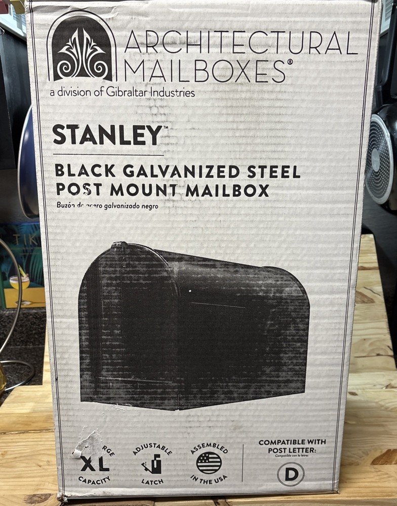 Gibraltar Black Stanley Galvanized Steel Post Mount Mailbox