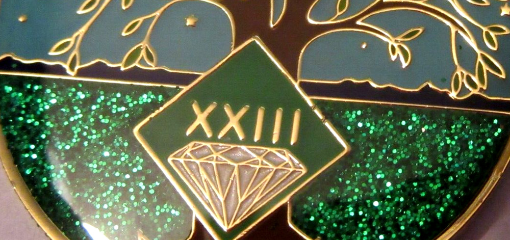 Narcotics Anonymous NA Tree Green sparkel 23 Year Medallion Gold Black