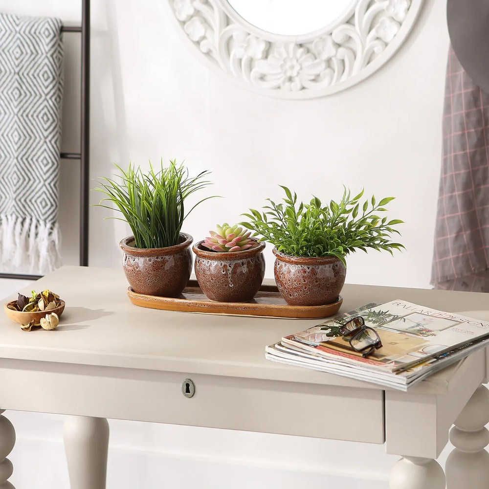 Desktop Tabletop Ceramic Herb PLANTER SET OF 3