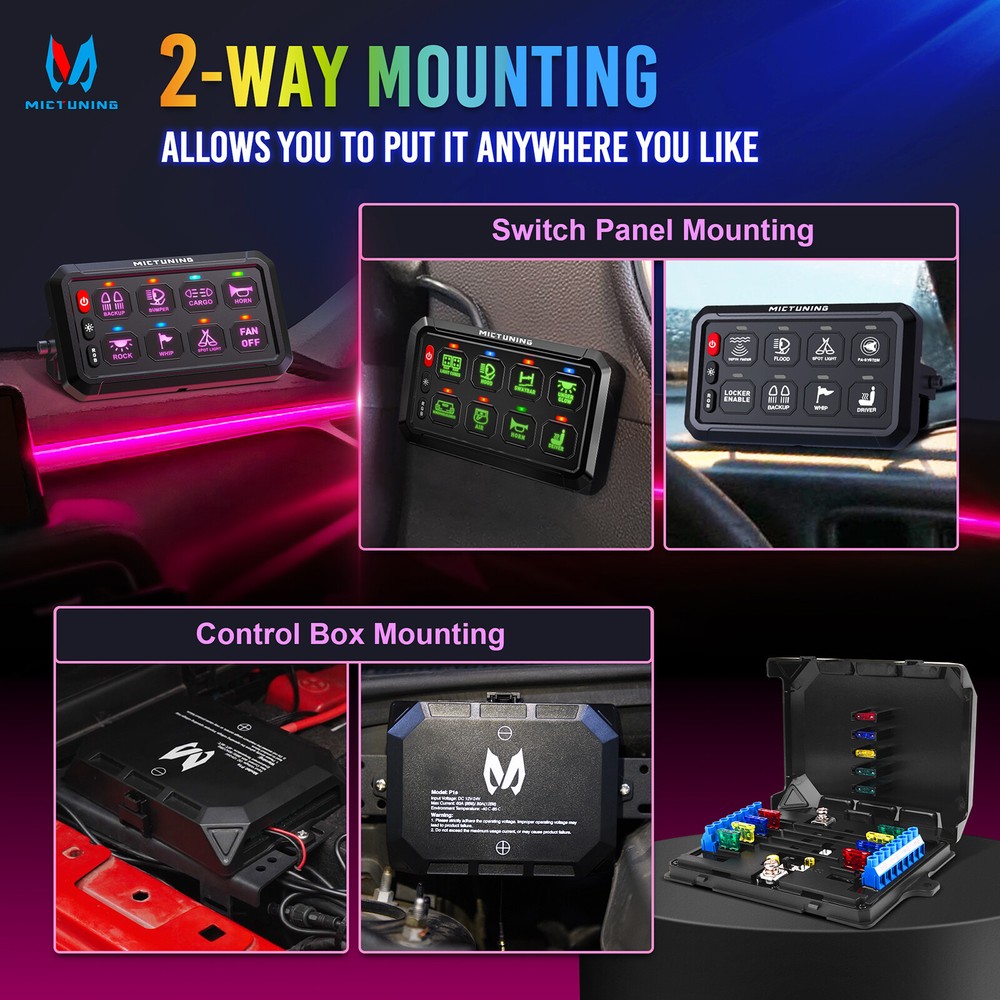 MICTUNING 8 Gang RGB LED Switch Panel Multifunction Circuit Control Relay System