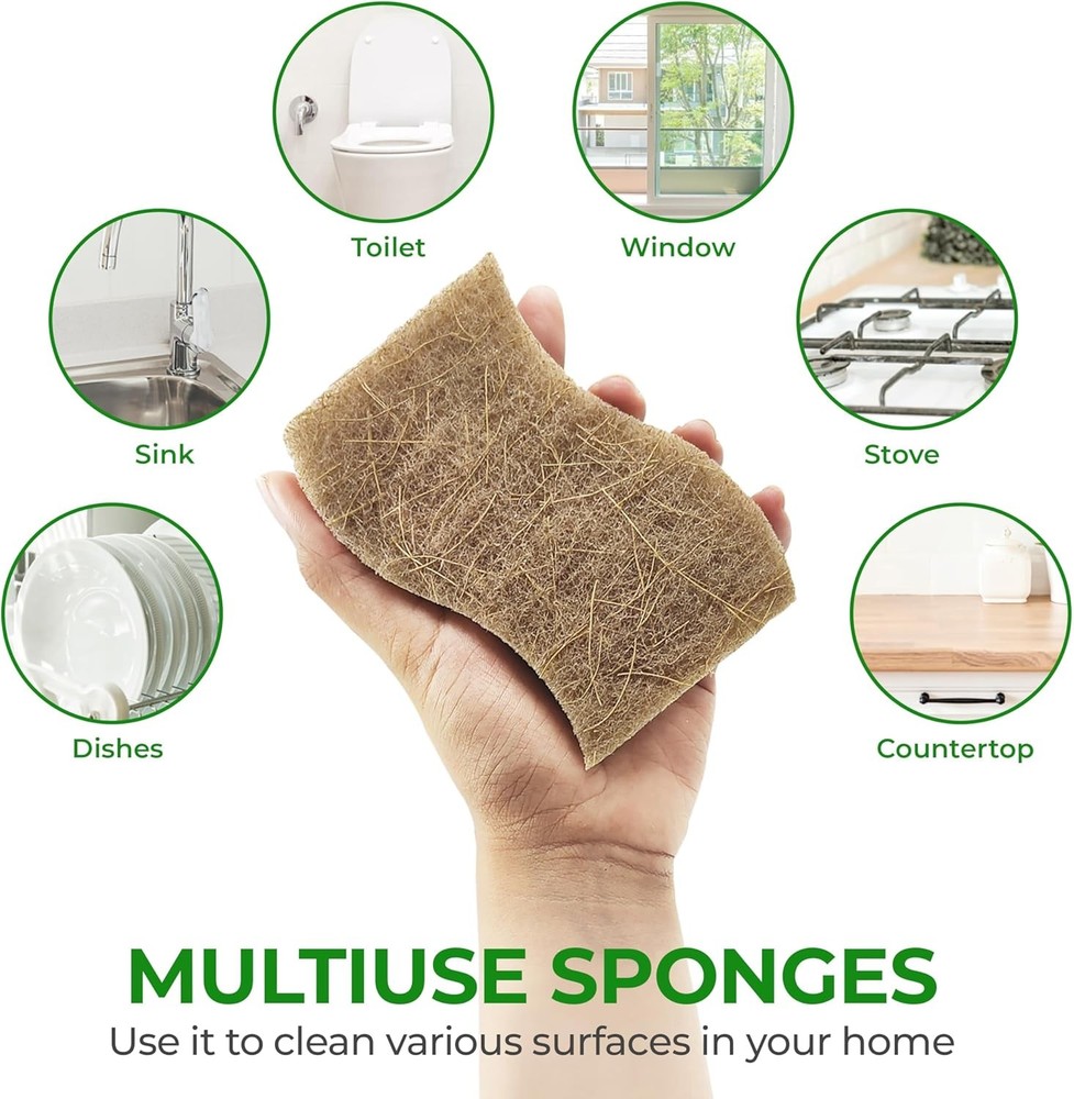 Biodegradable Natural Kitchen Sponge - Compostable Cellulose and Coconut Walnut