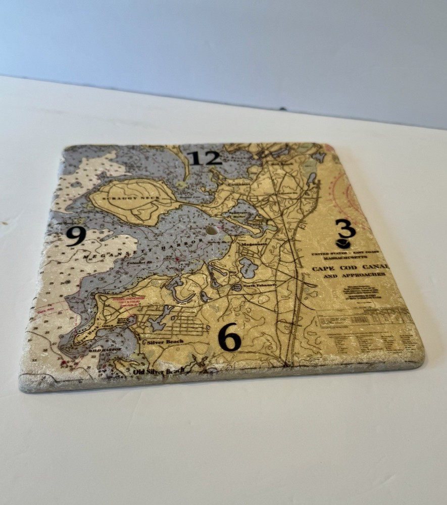 Nautical Chart Cape Cod Canal Clock Face(only)Botticino Marble HandCrafted N.Eng