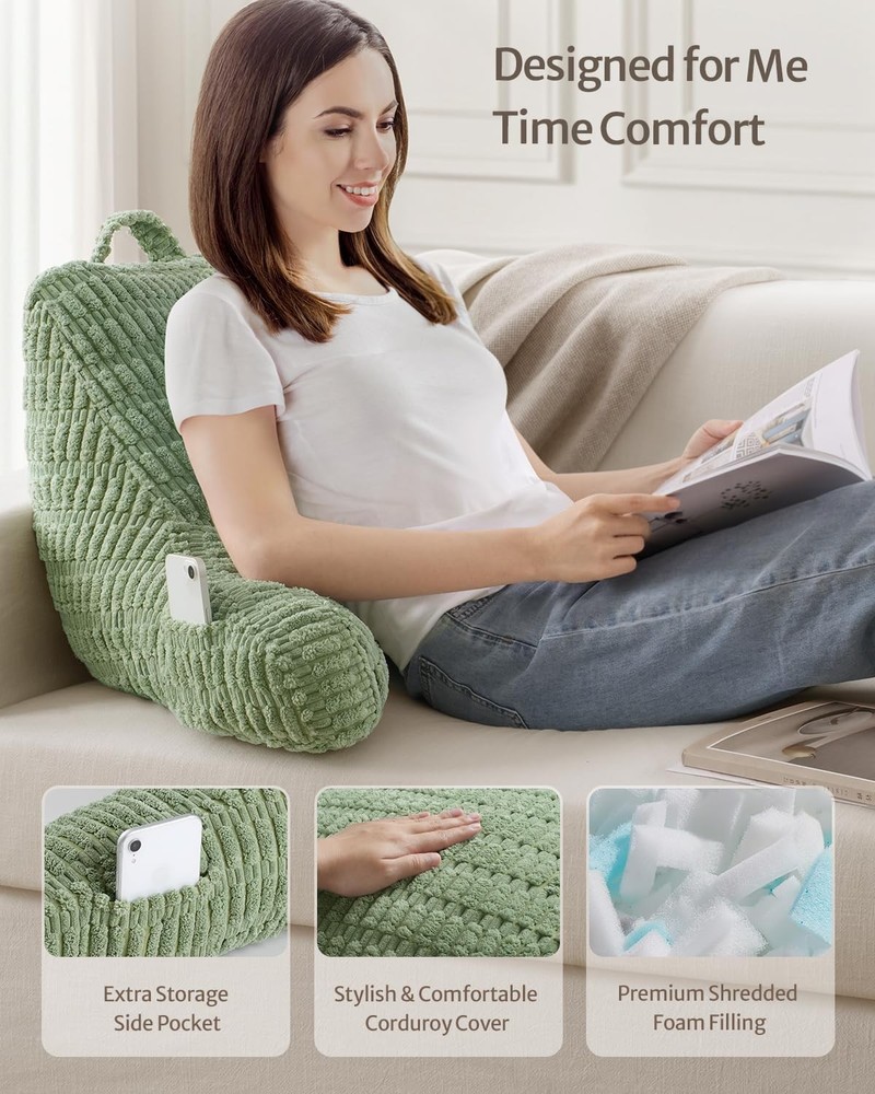 Reading Pillow, Backrest Pillow with Shredded Memory Foam
