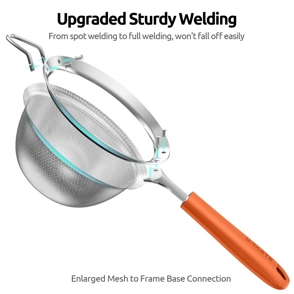 Medium Fine Mesh Strainer 4.7" 30-Mesh Sieve Stainless Steel Silicone Handle