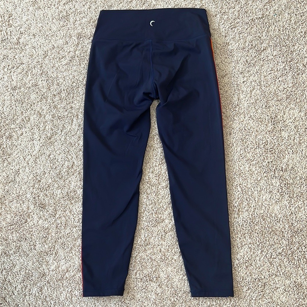 Zyia Medium Rainbow Stripe Multicolor Crop Leggings Navy Blue