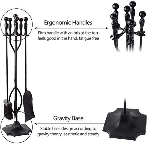 5 Pcs Fireplace Tools Set 31" Wrought Iron Handle Large Fire Tool Set and Holder