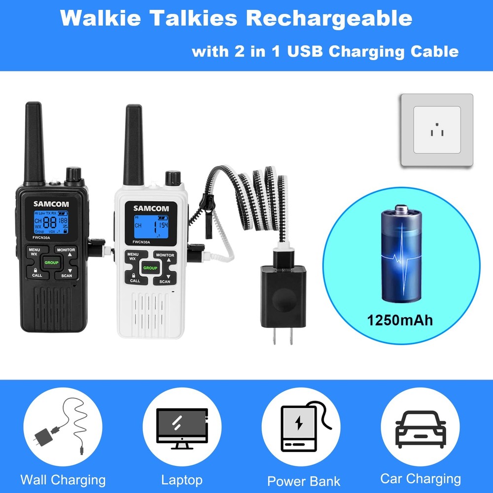 SAMCOM 4 Pack Two Way Radios Long Range Rechargeable All Black 4 Packs