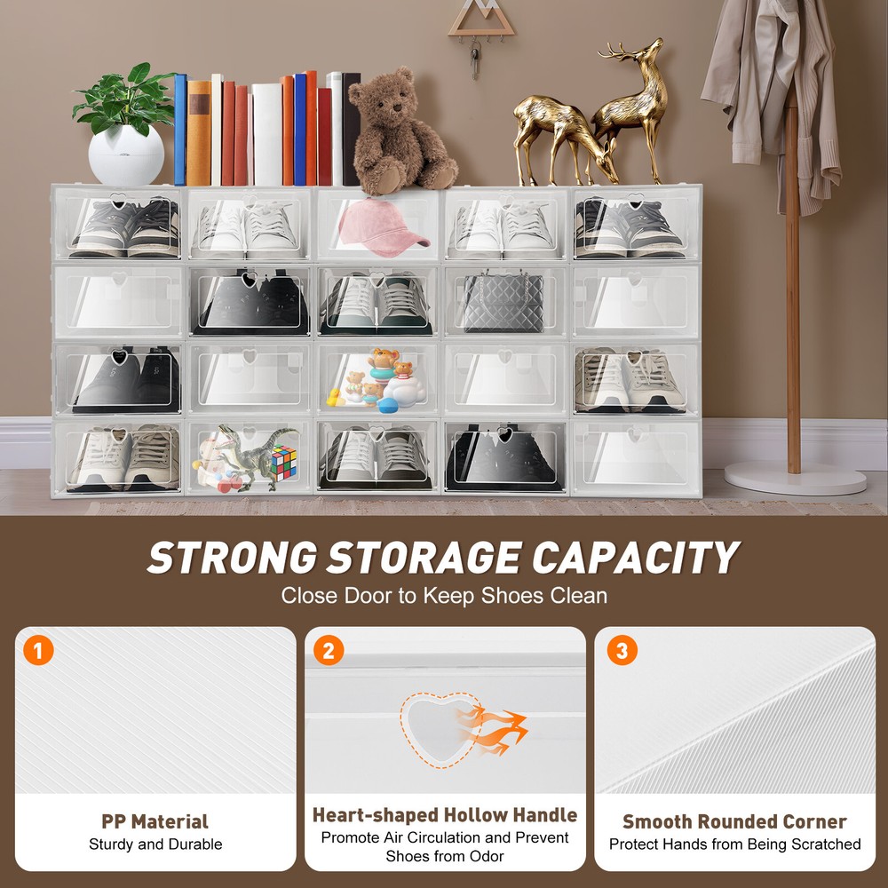 20pcs Shoe Storage Box Organizer, Transparent Plastic Stackable' Shoe Container.