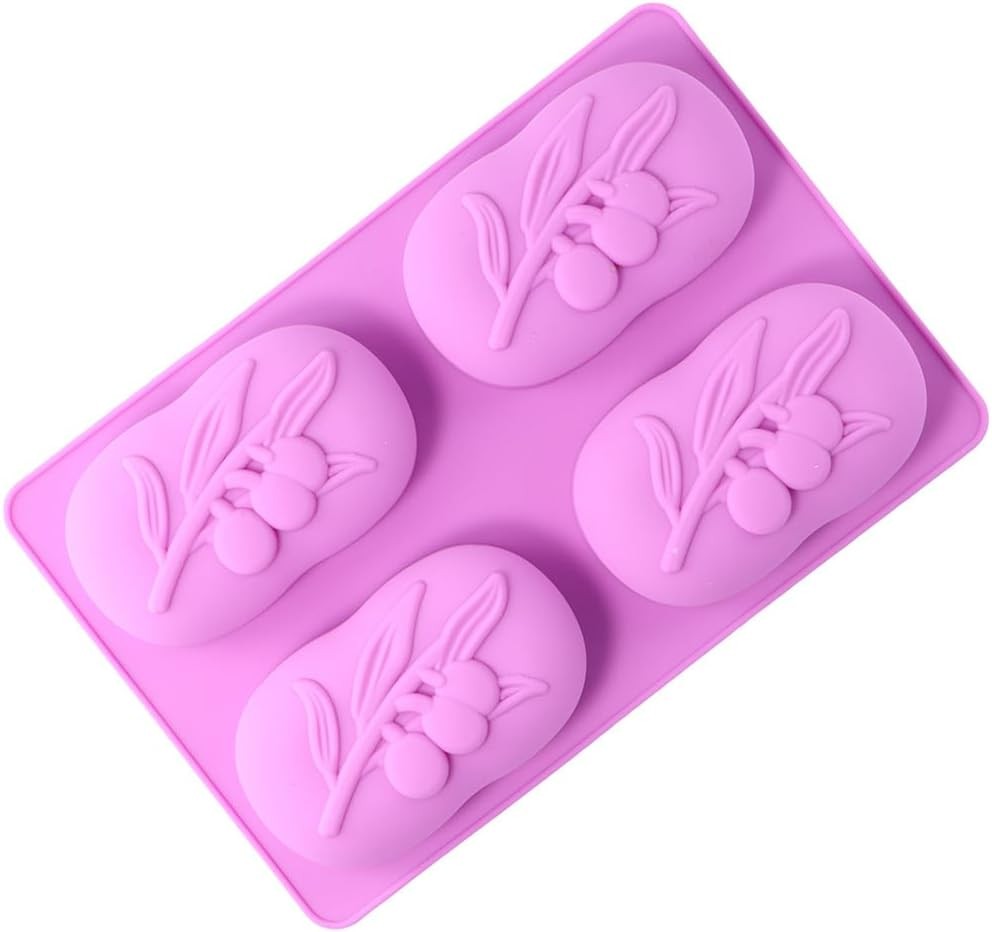4 Cavities Oval Olive Tree Silicone Soap Mould - Soap Making Baking Moulds