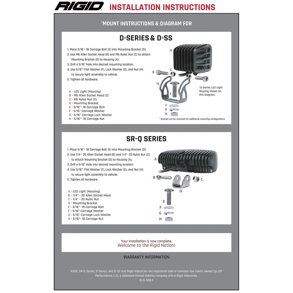 Rigid 914313 SR-Q Series PRO Driving White Rectangle LED Single Light Kit Black