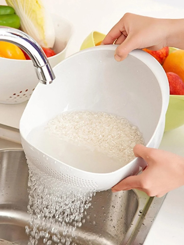 Multi Use Rice Washing Vegetable Fruit Strainer White Bowl Rice Washer