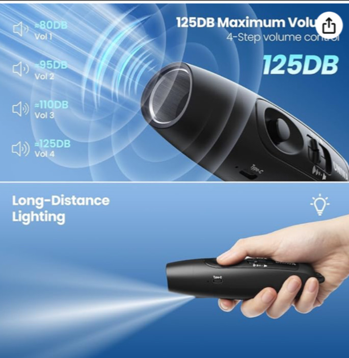 Electronic Whistle, 3 Different Tones and 3Loudnesses, With Light, USB Recharge
