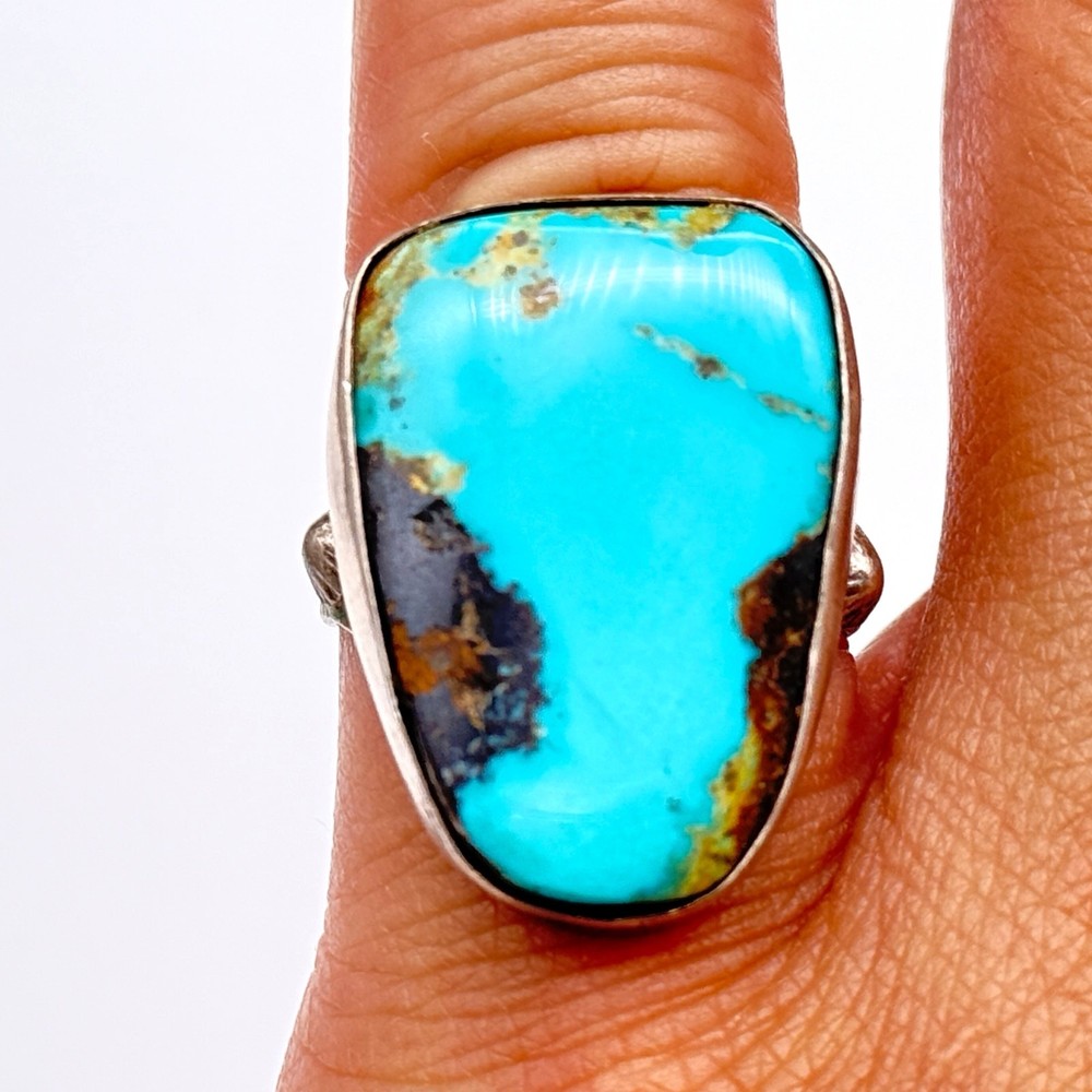 Vintage Navajo Native Turquoise Concho Silver Ring Size 7