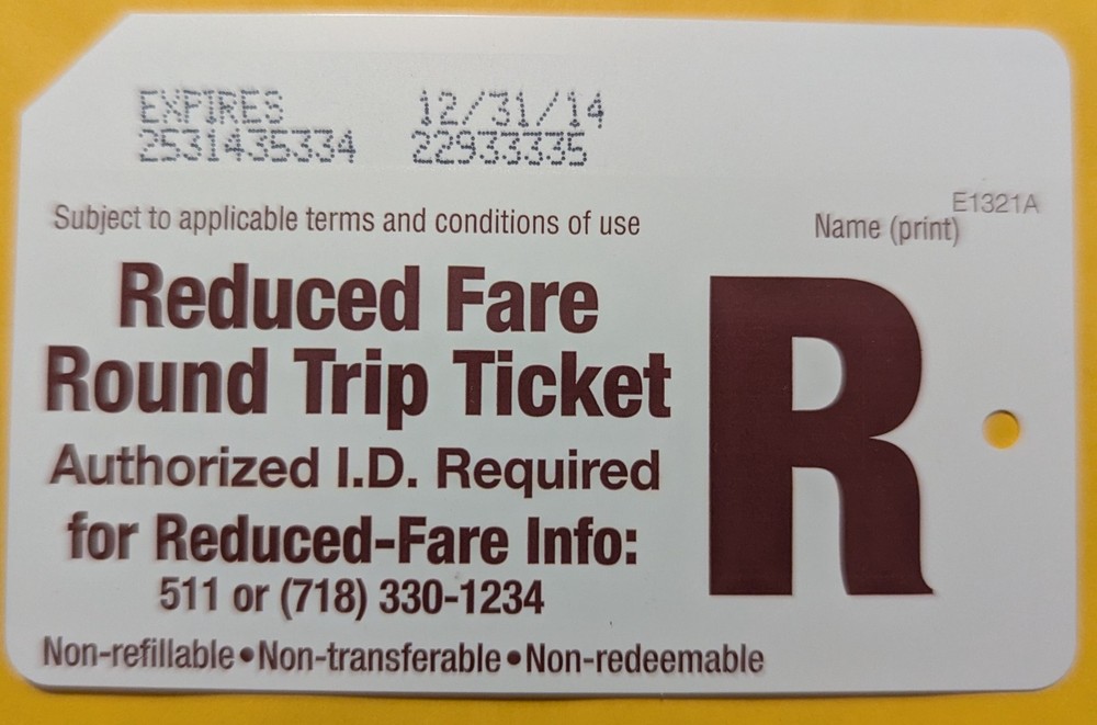 Reduced Fare, Round Trip Ticket, NYC MetroCard-Expired, Mint condition