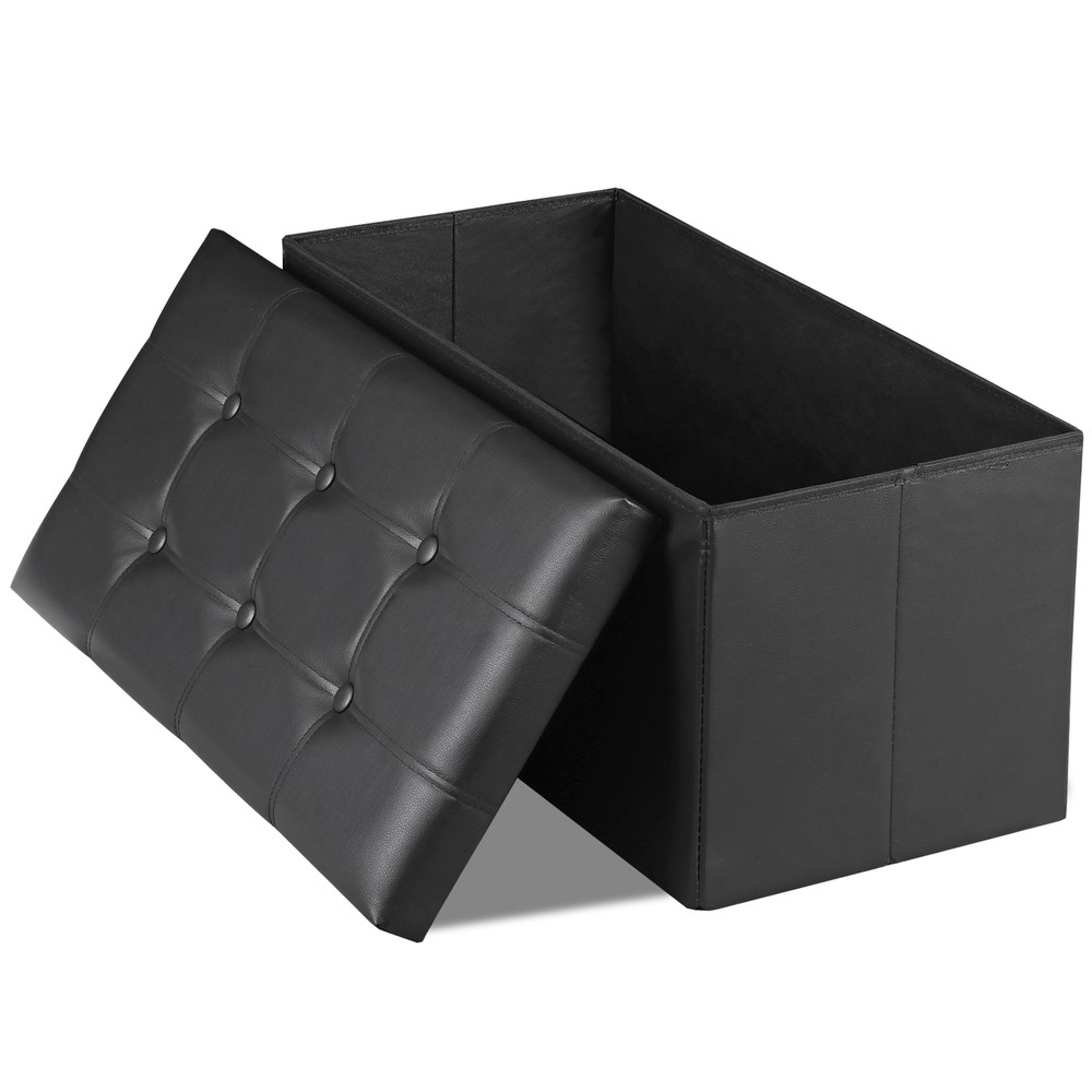 30" Folding Storage Ottoman Footstools MDF Frame Hallway Soft Seat Black