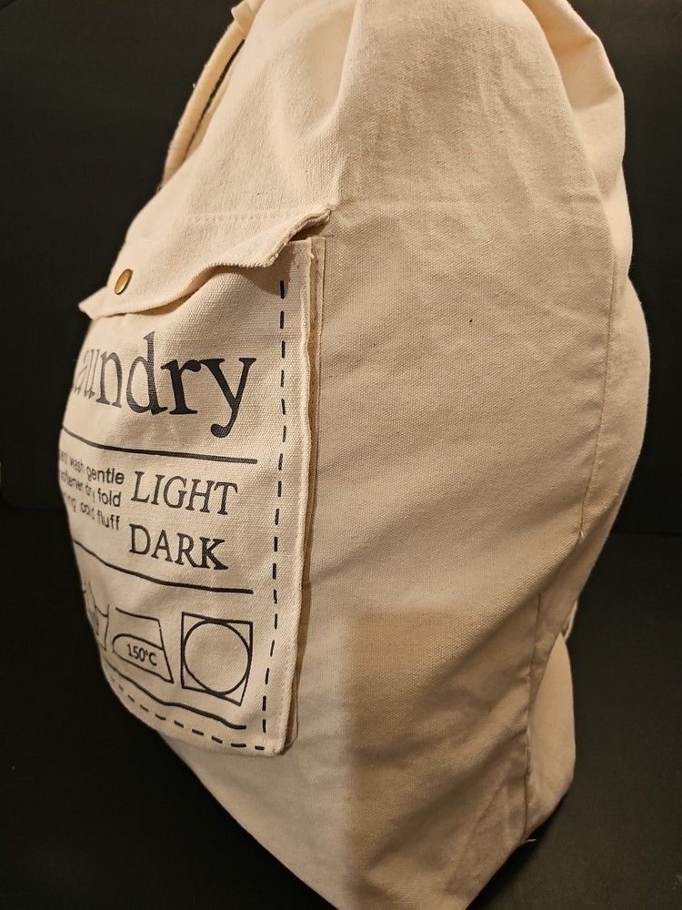 Laundry Hamper Bag with Adjustable Drawstring and Carrying Strap - Beige