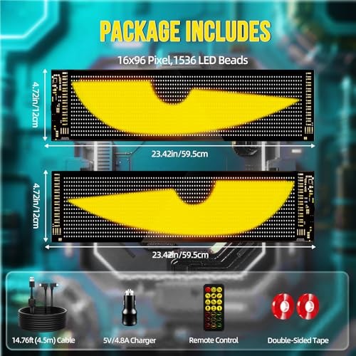 Devil Eyes Light 2PC for Windshield-23.42x4.72IN HCYHNB Programmable LED Eyes