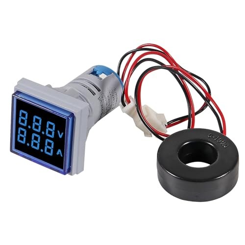 2pcs Blue LED Display Voltmeter, Square Dual Display Voltmeter and Ammeter blue