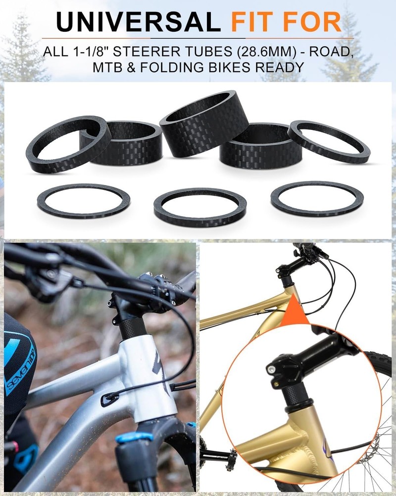 Durable Matte Black Carbon Fiber Headset Spacers for Enhanced Riding Experience