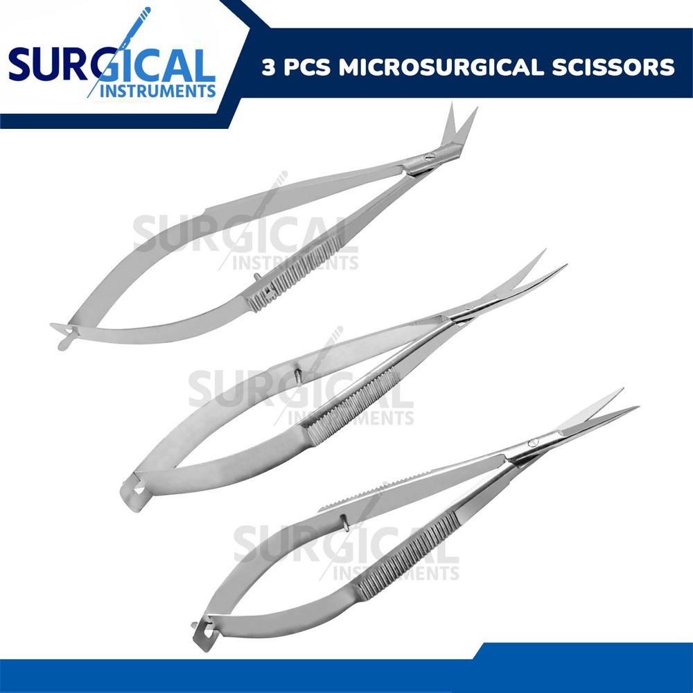 3 Pcs Microsurgical Dissection Scissors Ophthalmic & Lab Instruments German Gr