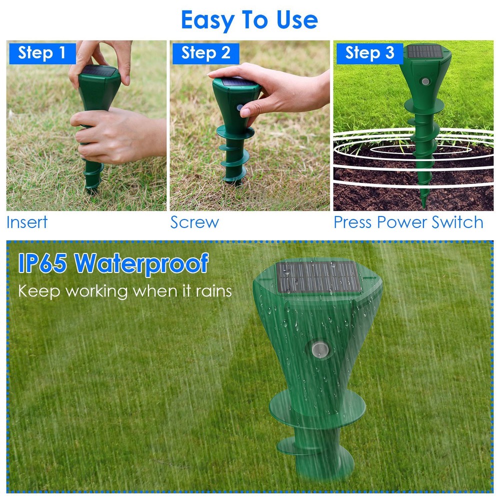 8Pcs Solar Mole Repellent Screw Groundhog Gopher Deterrent Vibration Stake Tool