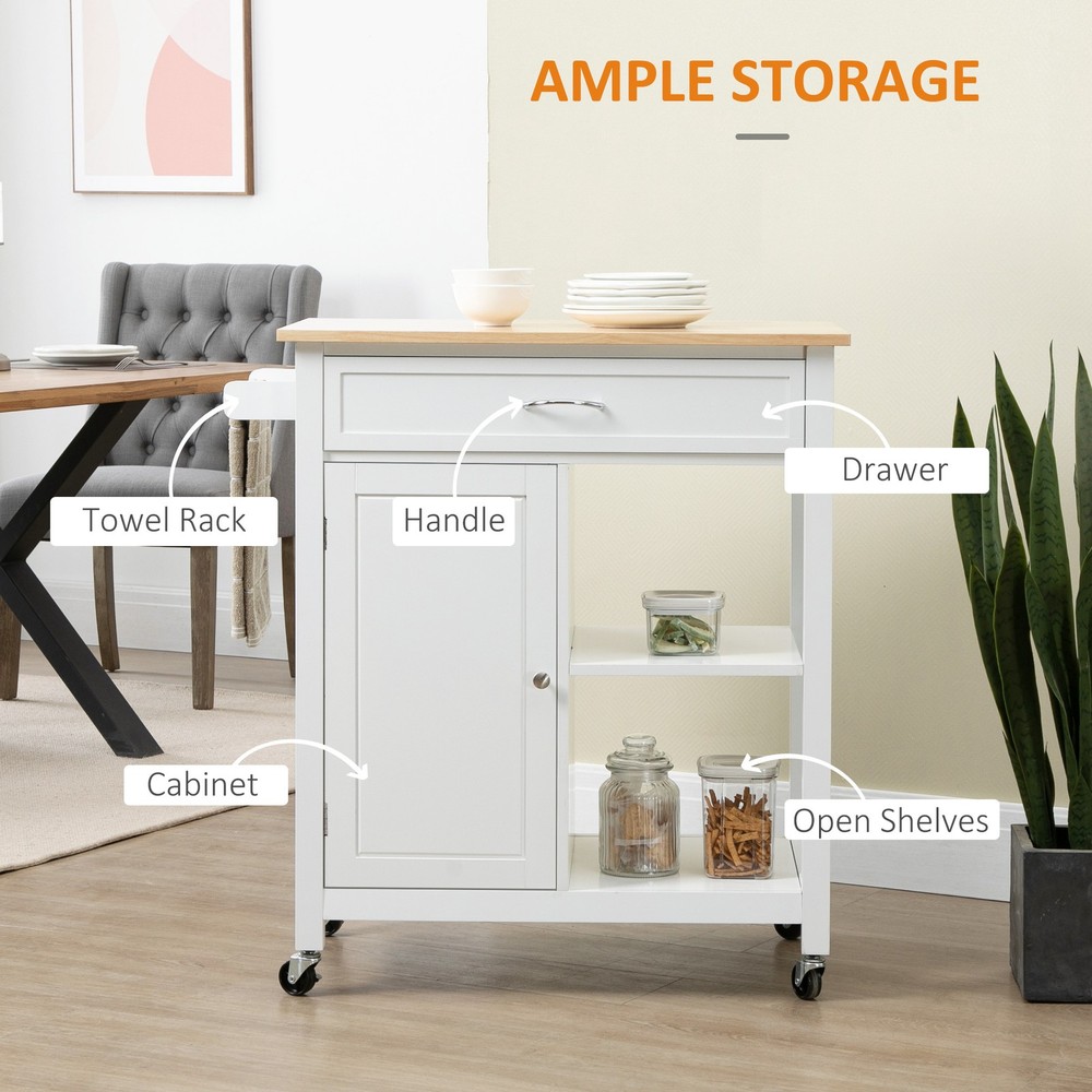Kitchen Island Cart, Rolling Kitchen Island with Storage, Solid Wood Top, Draw