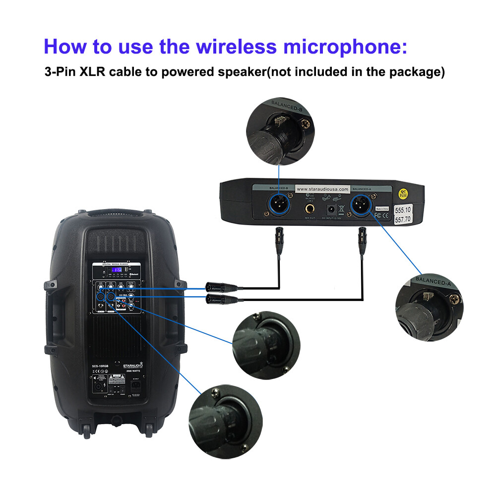 UHF Wireless Microphone Lavalier Lapel Mic Dual CH Receiver Transmitter Headset