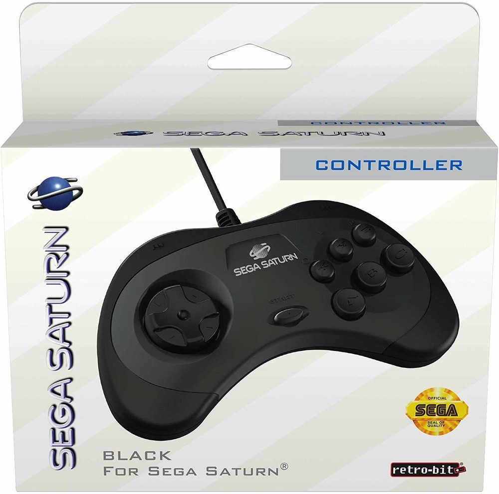 Retro-Bit Official Sega Saturn Controller Pad - Original Port - Black