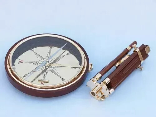 Brass Polish Compass Coffee Table, Side Table Working Compass With Tripod Stand