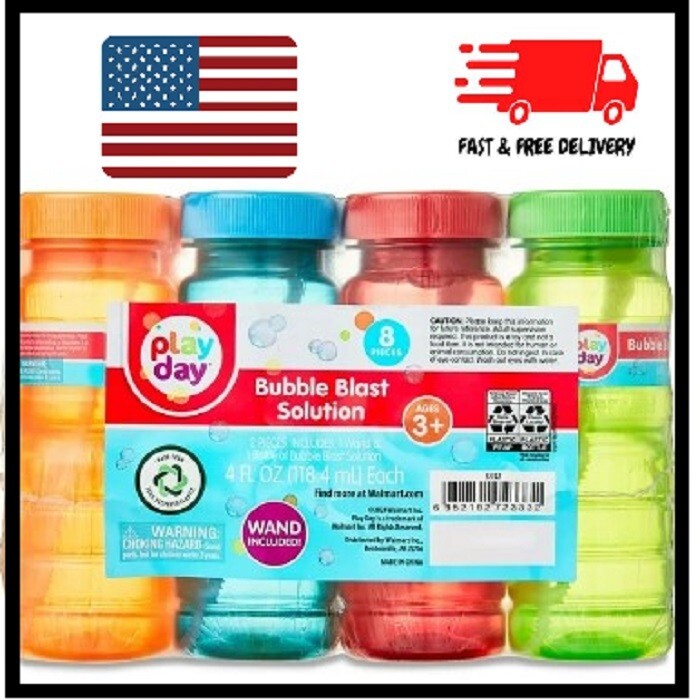 Play Day 4 FL OZ Bubbles, 8 Pack, 4 Colors