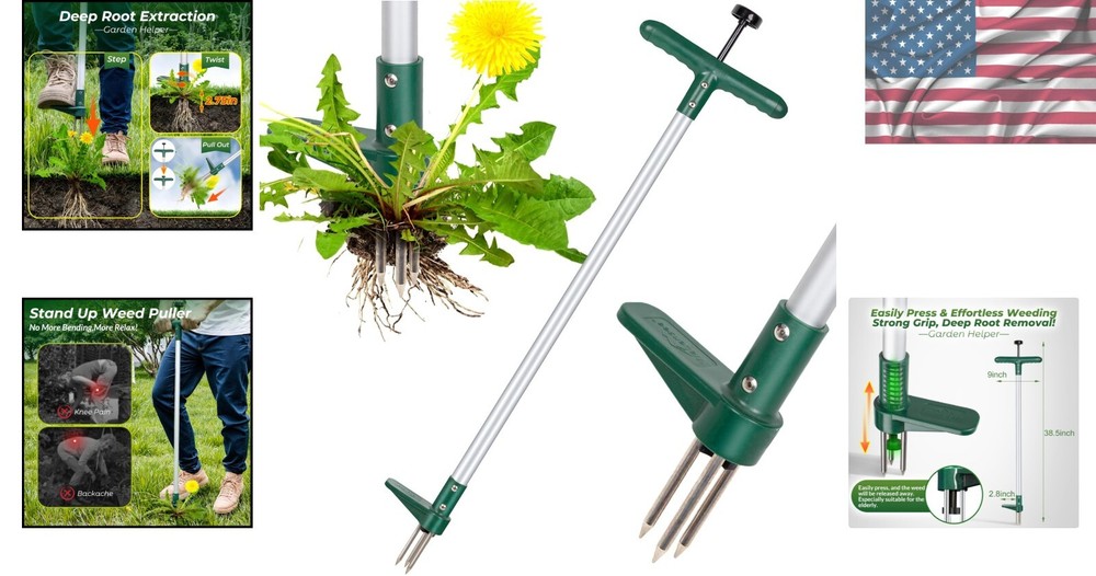 Stainless Steel Weed Puller with Stand-Up Handle - Optimal for All Soil Types