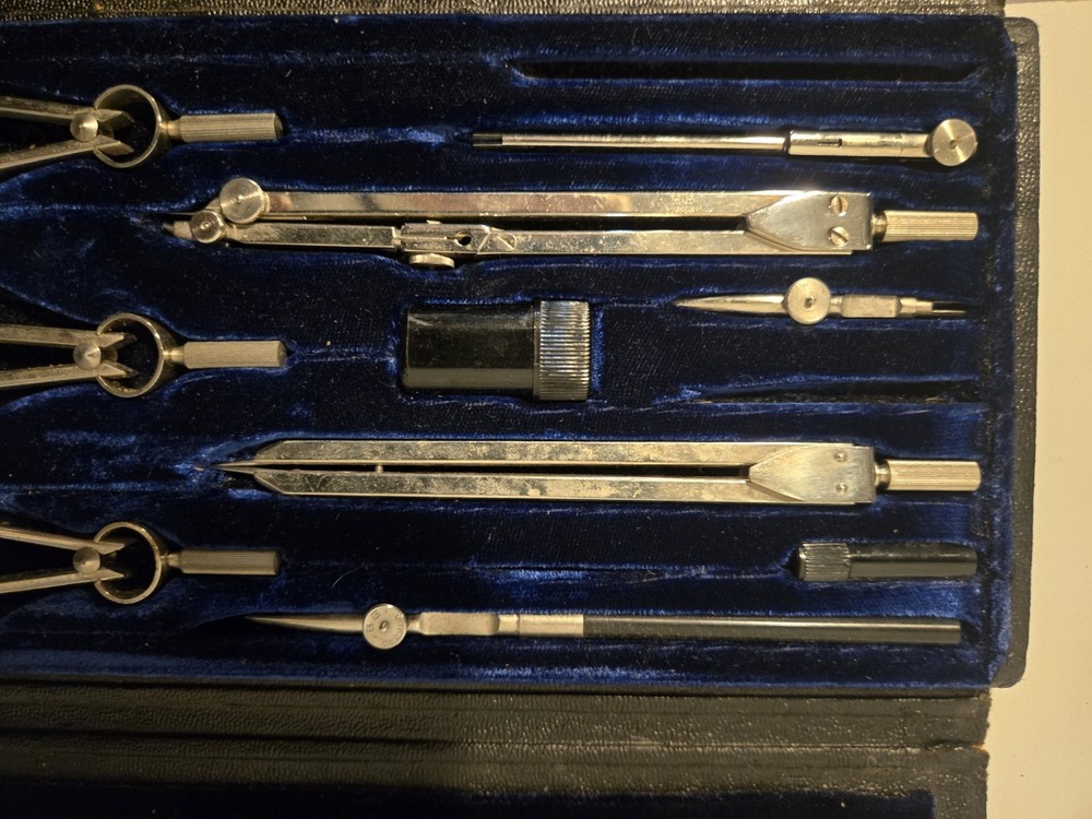 Vintage Compass Set In Leather Case Missing 2 Pieces Nice Condition