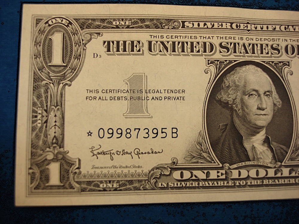 SERIES 1957B $1 SILVER CERTIFICATE **STAR NOTE** - CRISP& NICE REPLACEMENT NOTE