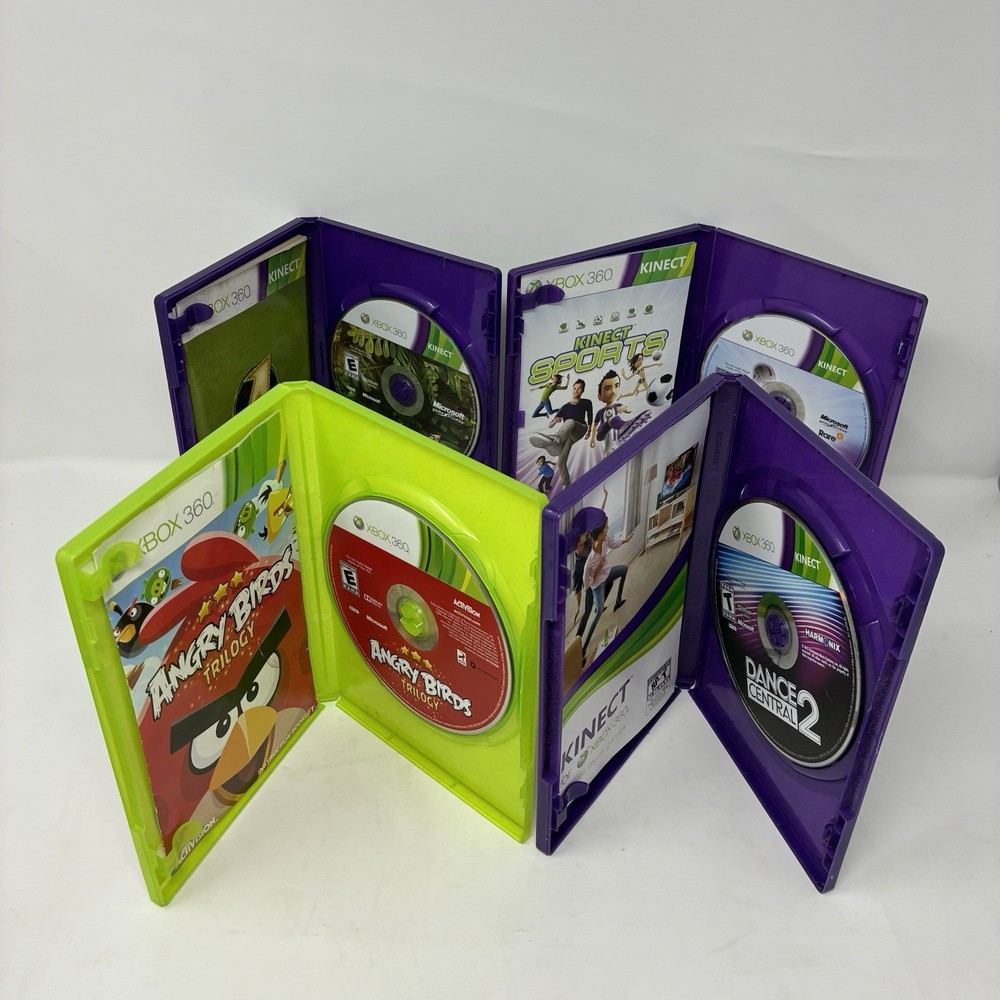 Microsoft Xbox 360 Kinect Sensor Black Wired w/ 4 Kinect Games Lot Bundle