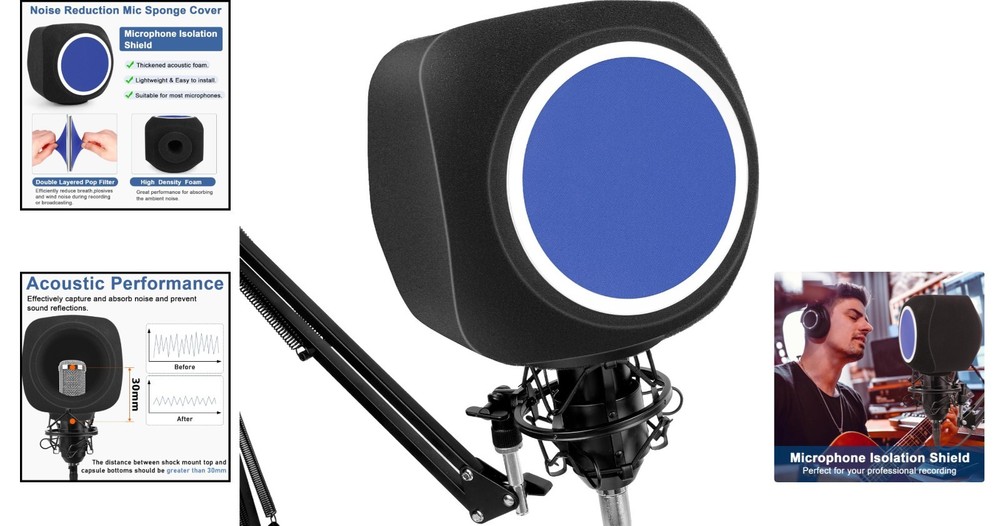 High-Density Foam Microphone Isolation Cover with Pop Filter for Studio Quality