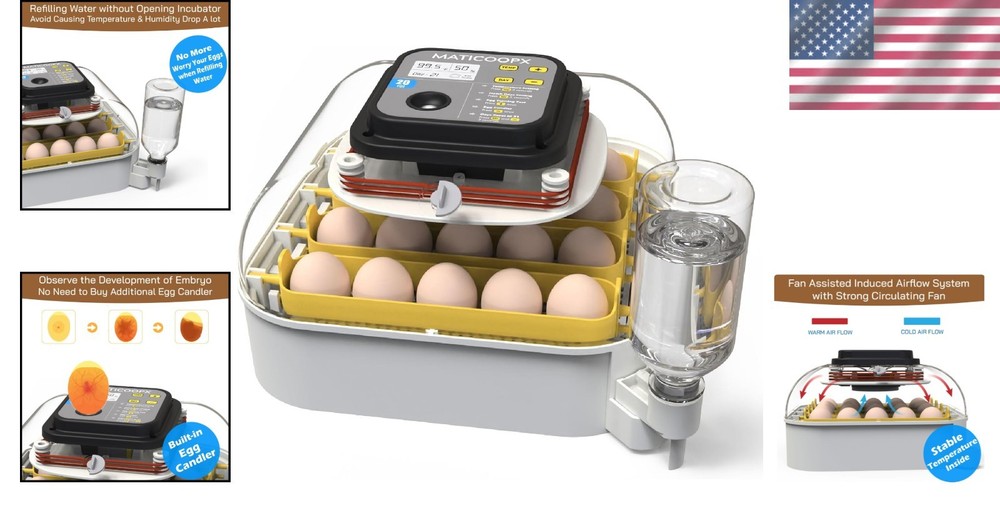 Automatic 20 Egg Incubator with External Water Refill & Humidity Control System