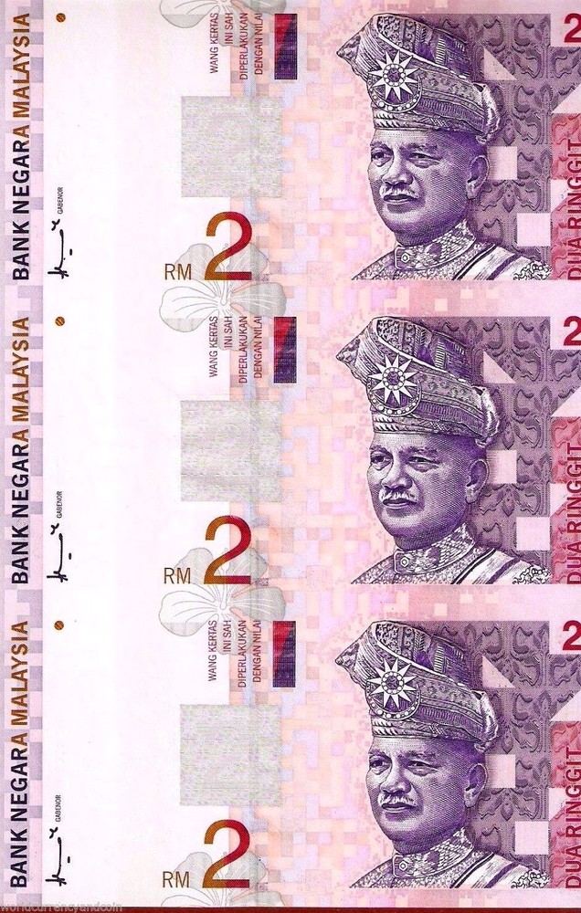 MALAYSIA 2 RINGGIT P-40 1999 UnCut COMPLETE SHEET 30 UNC SATELLITE COMMUNICATION