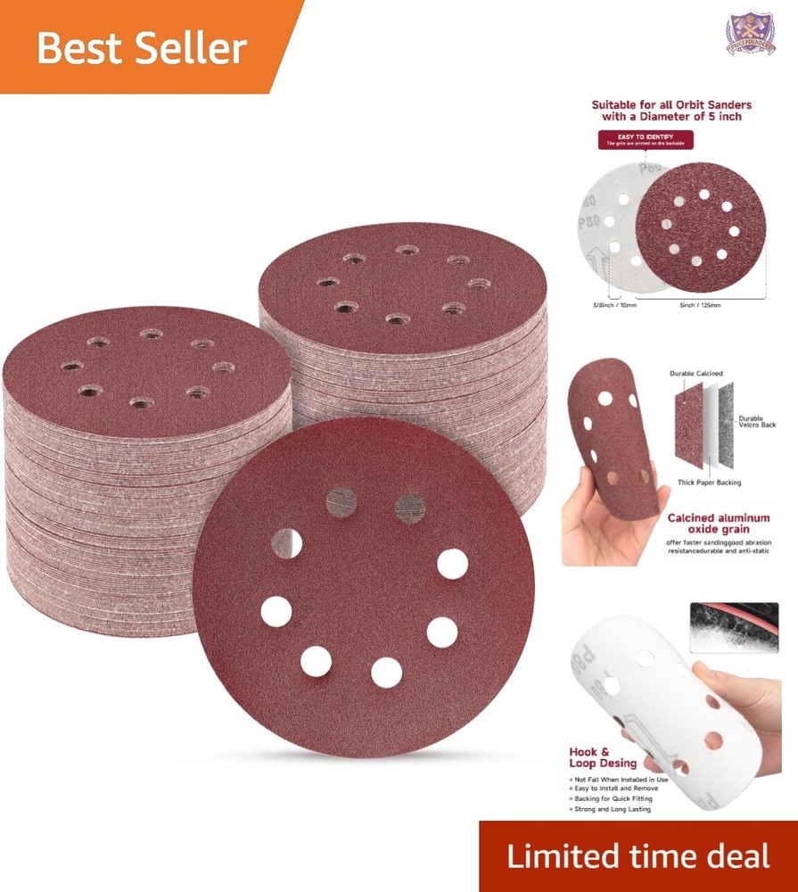 8-Hole 5" 400 Grit Sanding Discs - 100 Pack Hook & Loop for Clean Workspaces