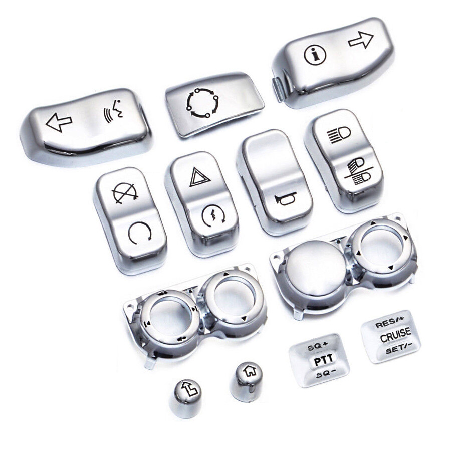 13PC Hand Control Switch Housing Button Cover Cap Kit Chrome for Harley Touring