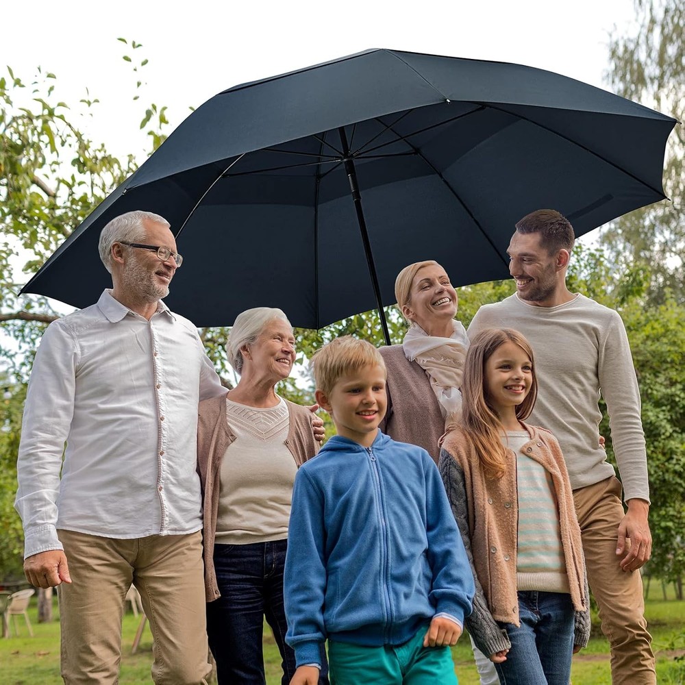 Large double canopy windproof stick umbrella.