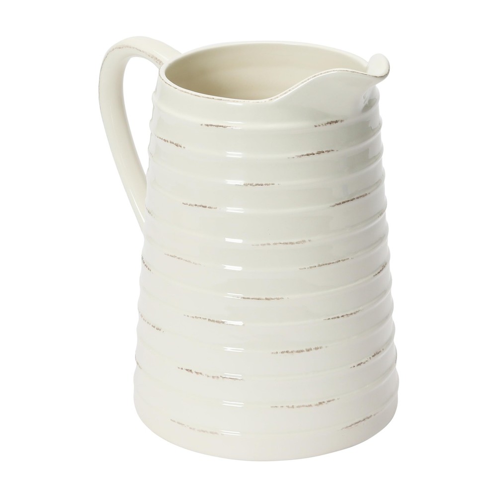 Creative Co-Op White Ceramic Pitcher Decor Farmhouse Modern Serving
