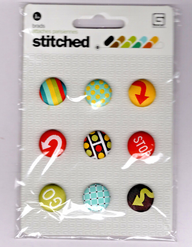 BasicGrey WANDER (9) STITCHED 3/4" BRADS scrapbooking TRAVEL