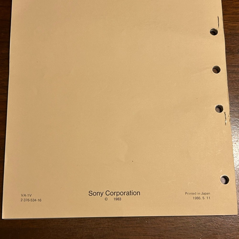 SONY VTR COMPOSITE COMPONENT ADAPTOR Operations & Maintenance Manual VA-1V 1986