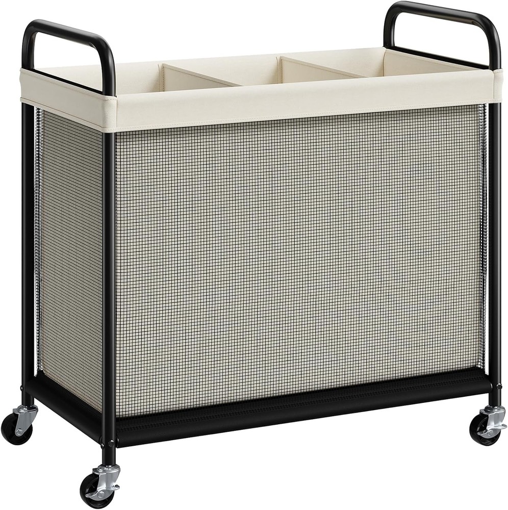 Laundry Hamper 3 Section 120L Rolling Laundry Sorter W/ Removable Liner Bag